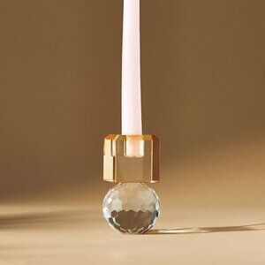 Anthropologie Cut Glass Candle Holder Honey/Clear w/ very small chip